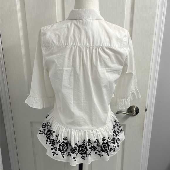 Kate Spade White Blouse Bell Sleeve Peplum Black Embroidery Size XS - Picture 6 of 10